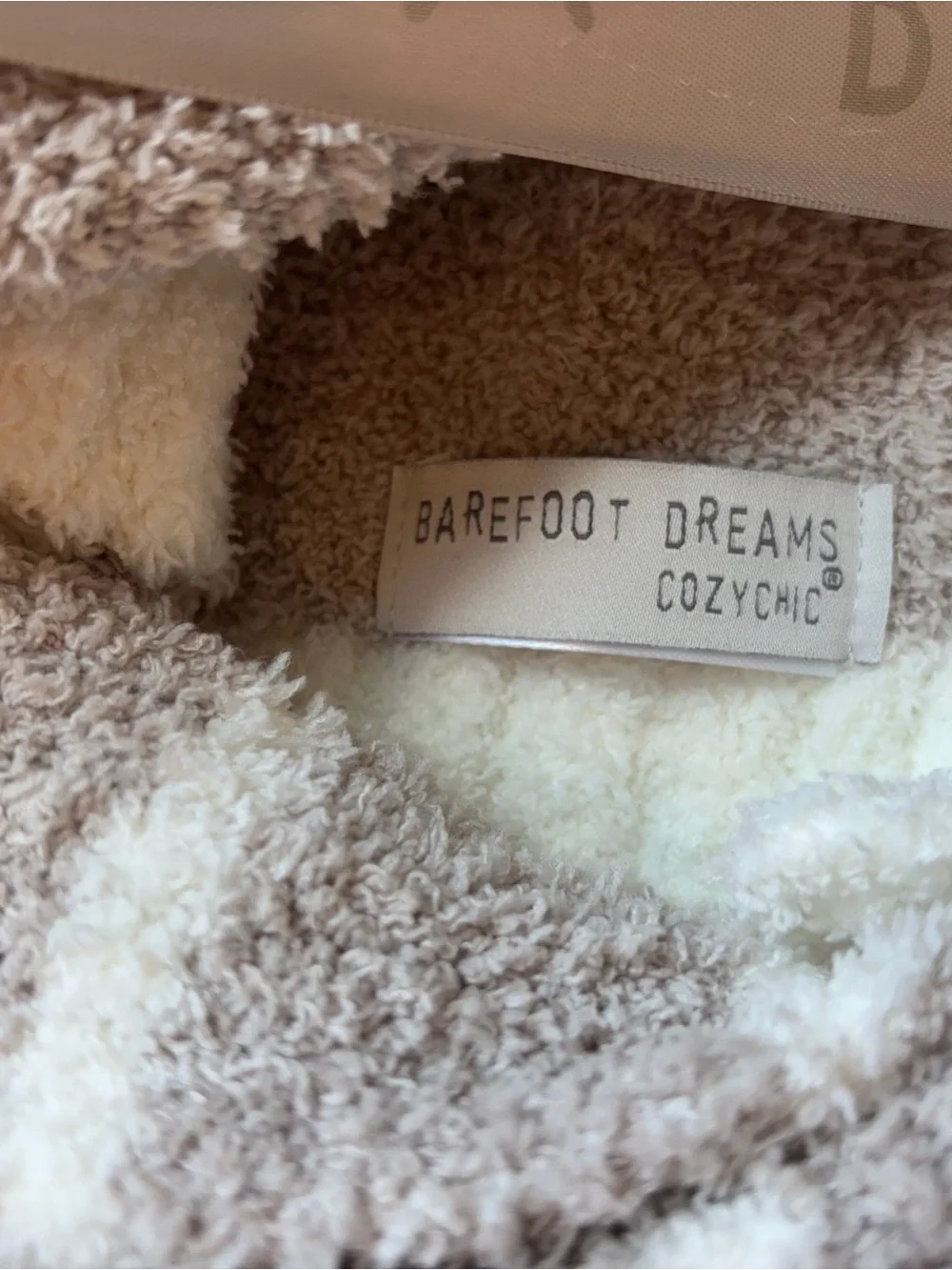 Barefoot Dreams CozyChic Plush Towel in Taupe & Cream